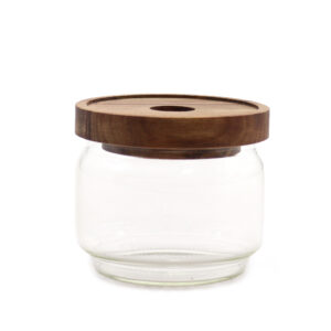 Tarro de cristal transparente con tapa de bambú – 7 cm