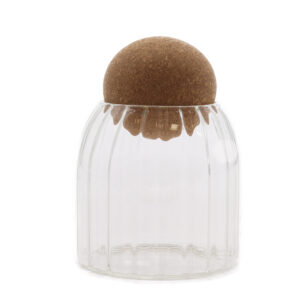 Tarro de cristal acanalado con bola de corcho – 10 cm
