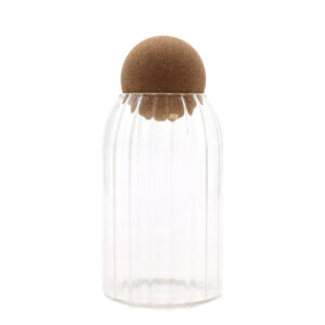 Tarro de cristal acanalado con bola de corcho – 15 cm