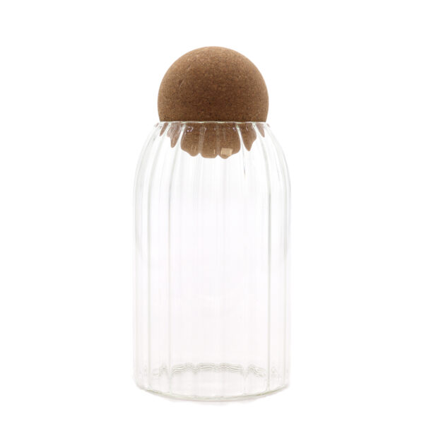 Tarro de cristal acanalado con bola de corcho – 15 cm