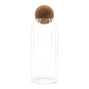 Tarro de cristal acanalado con bola de corcho – 20 cm