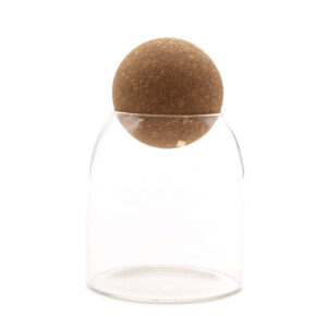 Tarro de cristal transparente con bola de corcho – 10 cm