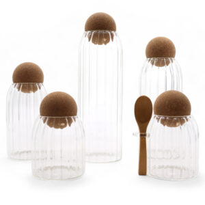 Tarro de cristal transparente con bola de corcho – 15 cm