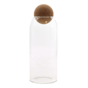 Tarro de cristal transparente con bola de corcho – 20 cm