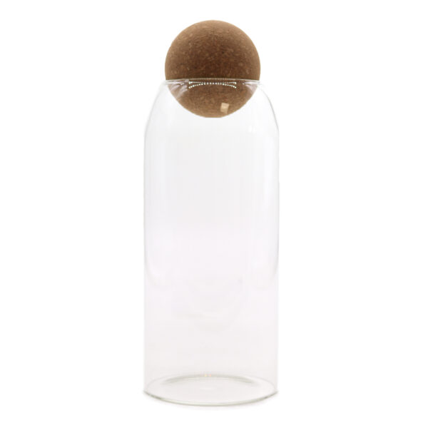 Tarro de cristal transparente con bola de corcho – 20 cm