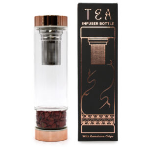 Botella de cristal para té – Oro rosa con jaspe rojo (500 ml)