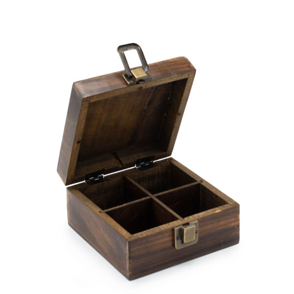 Caja de Té Tallada de Madera de Mango – 4 Compartimentos - Imagen 2