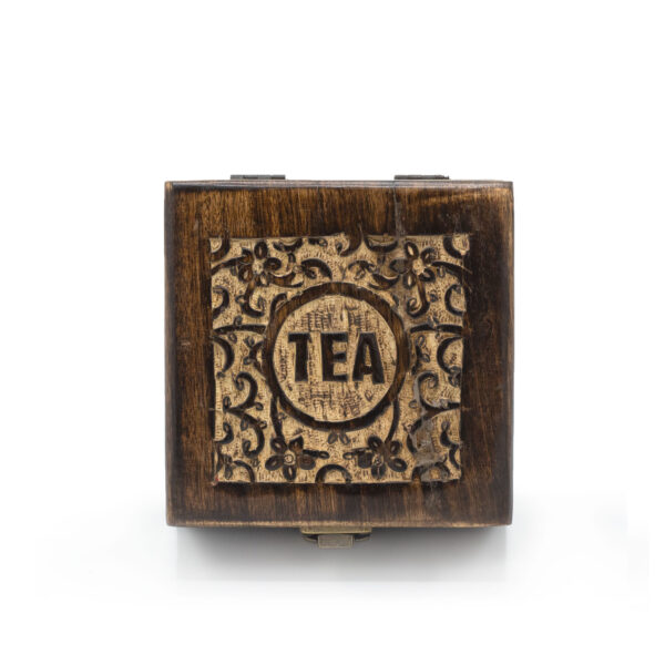 Caja de Té Tallada de Madera de Mango – 4 Compartimentos - Imagen 3