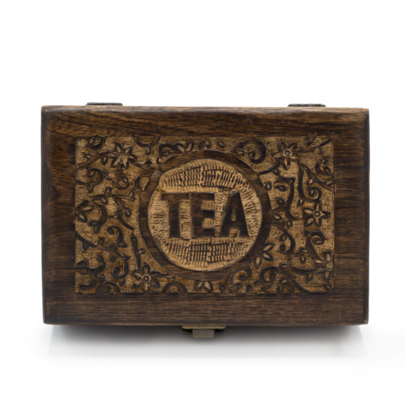 Caja de Té Tallada de Madera de Mango – 9 Compartimentos - Imagen 3