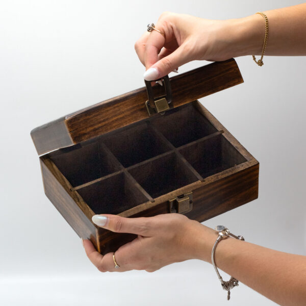 Caja de Té Tallada de Madera de Mango – 9 Compartimentos - Imagen 4