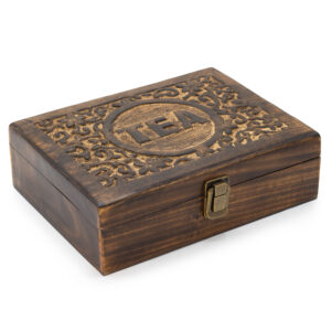 Caja de Té Tallada de Madera de Mango – 12 Compartimentos