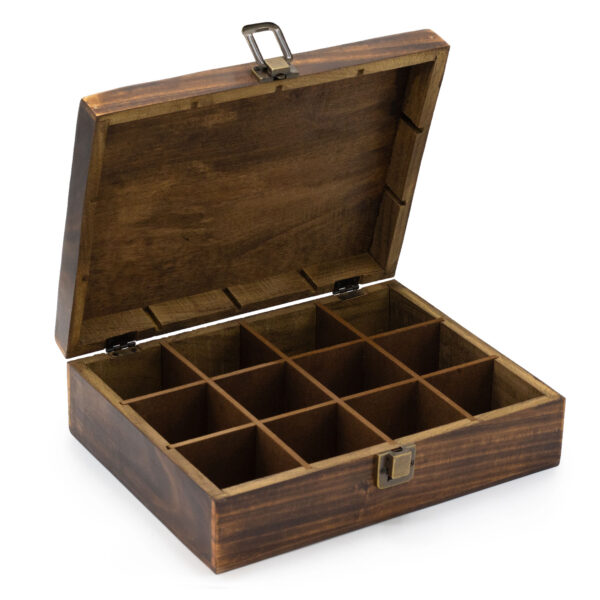 Caja de Té Tallada de Madera de Mango – 12 Compartimentos - Imagen 2
