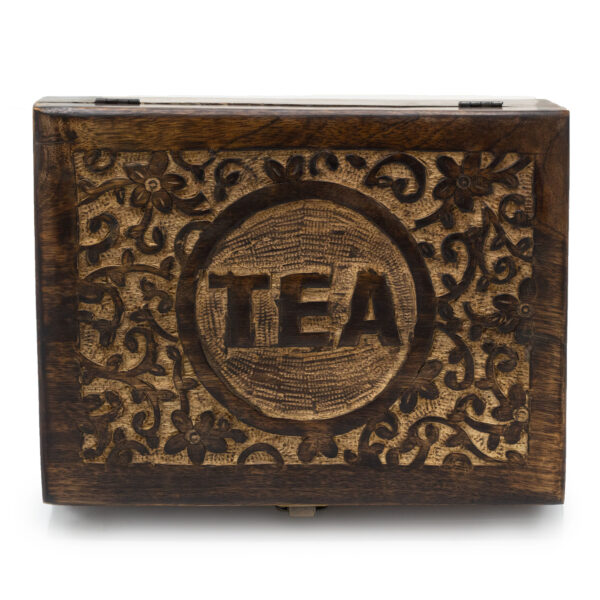 Caja de Té Tallada de Madera de Mango – 12 Compartimentos - Imagen 3