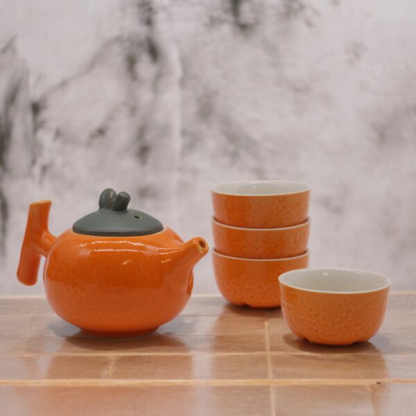 Set de Tetera Naranja – Tetera y Cuatro Tazas - Imagen 3
