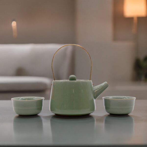 Set de Tetera Verde – Tetera y Dos Tazas - Imagen 2