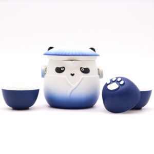 Juego de Tetera Panda y Tres Tazas – Azul Cielo