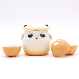 Juego de Tetera Panda y Tres Tazas – Naranja